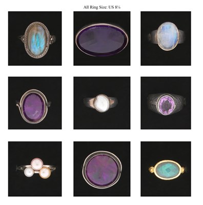 Lot 728 - Nine Silver Rings all set with Mineral and Gem Stones