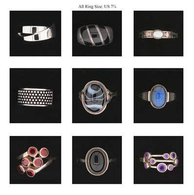 Lot 731 - Nine Silver Rings all set with Mineral and Gem Stones