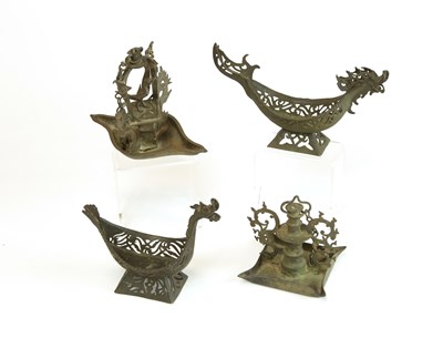 Lot 157 - Two Bronze Oil Lamps, Hereby Two Dragon Boat Baskets