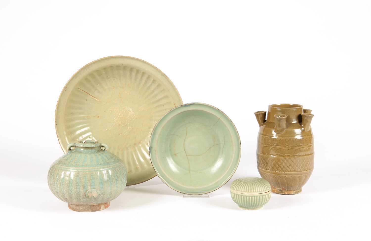 Lot 99 - A Lot of Five Celadon Jars and Dishes