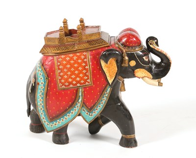 Lot 129 - Indian Lacquered Wood Carving of an Elephant