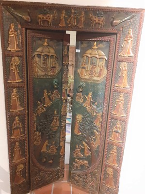 Lot 44 - A Pair of Indian Temple Doors, Depicting the Rasalila