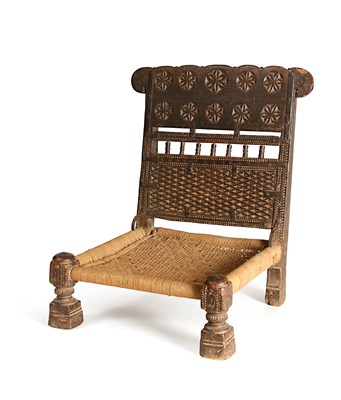 Lot 18 - Carved Wooden Low Chair, Swat Valley