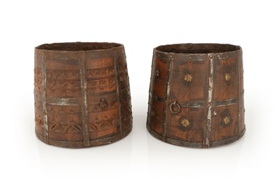 Lot 123 - Two Anglo-Indian Iron and Brass Bound Wood Buckets