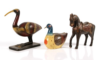 Lot 128 - Three Carved and Painted Wooden Animal Figures