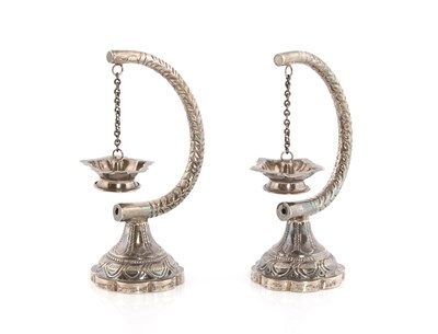 Lot 66 - A Pair of Indian Silver Oil Lamps