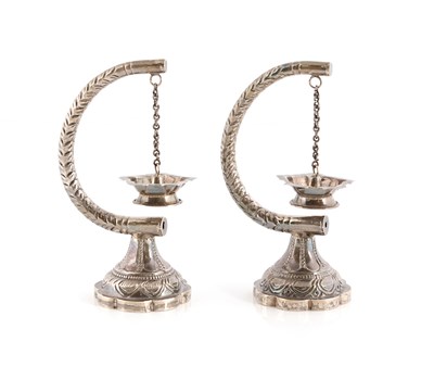 Lot 66 - A Pair of Indian Silver Oil Lamps