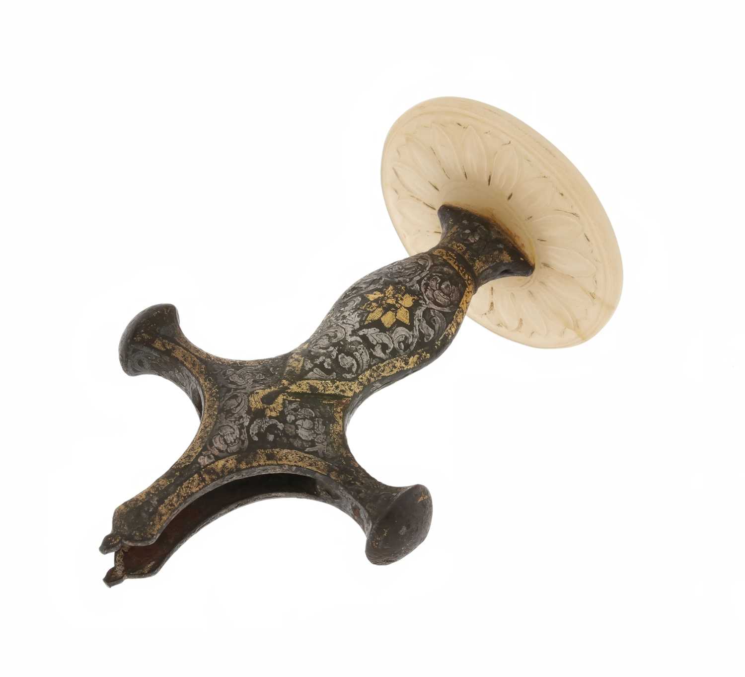 Lot 117 - Indian Tulwar Hilt with Gold overlay and Jade Pommel Disk