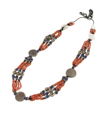 Lot 256 - Yemeni Red Coral and Silver Necklace