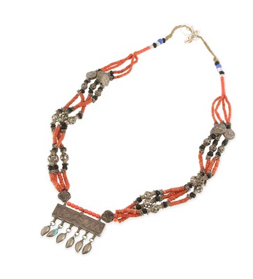 Lot 257 - Yemeni Coral and Silver Necklace