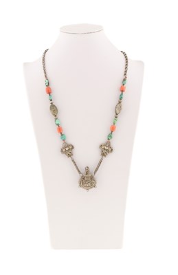 Lot 194 - A Sino-Tibetan Turquoise and Coral Necklace