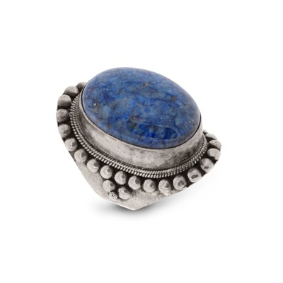 Lot 197 - A Tibetan Silver Ring with Lapis Lazuli