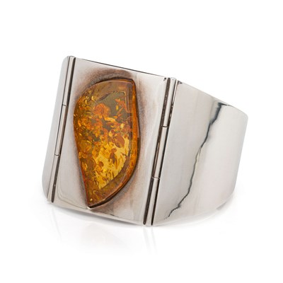 Lot 580 - Sterling Silver and Amber Cuff Bracelet