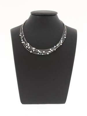 Lot 434 - Multi-Strand 14K White Gold and Pearls Necklace