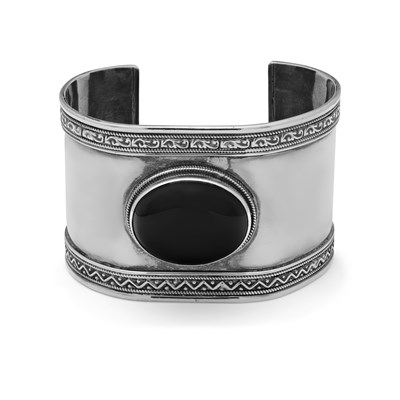 Lot 568 - Silver and Onyx Cuff Bracelet