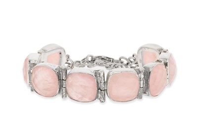 Lot 548 - Sterling Silver and Faceted Rose Quartz Bracelet.