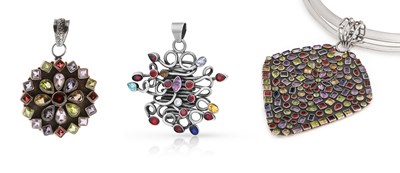 Lot 634 - Three Multi-Gem Sterling Silver Pendants