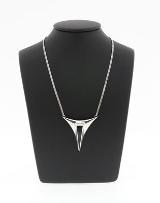 Lot 583 - A Sterling Silver Necklace with a Triangular Pendant