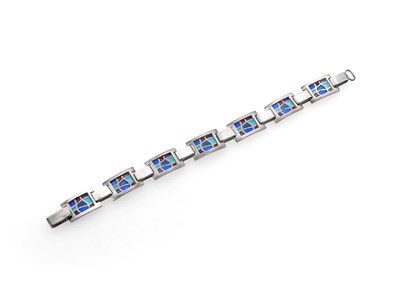 Lot 613 - A Sterling Silver and Enamel Design Bracelet