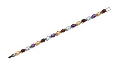 Lot 537 - A Multi-Gem and Sterling Silver Bracelet