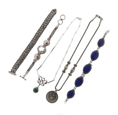 Lot 267 - A Lot of Two Silver Necklaces and Three Silver Bracelets.