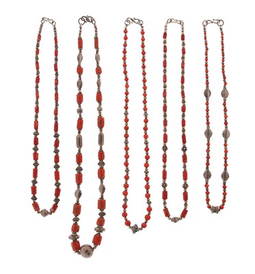 Lot 255 - 5 Asian Coral and silver Necklaces