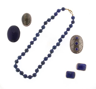 Lot 247 - Silver and Lapis Lazuli Necklace and Five Rings