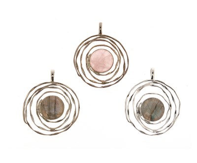 Lot 553 - 3 Sterling Silver Pendants set with Rose Quartz and Labradorite