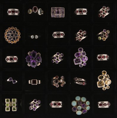 Lot 647 - Twenty-eight Sterling Silver Rings with Various Gemstones and Sizes