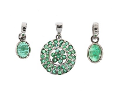 Lot 637 - Three Emerald and Silver Pendants