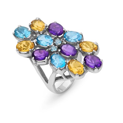 Lot 539 - A Multi-Gem set Silver Ring