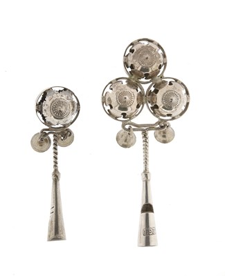 Lot 63 - Two Sterling Silver Baby Rattles with Whistle