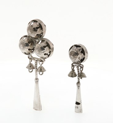 Lot 63 - Two Sterling Silver Baby Rattles with Whistle