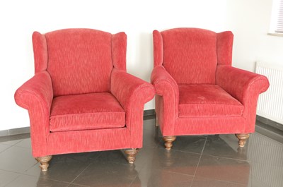 Lot 1 - A Pair of Red Upholstered Armchairs