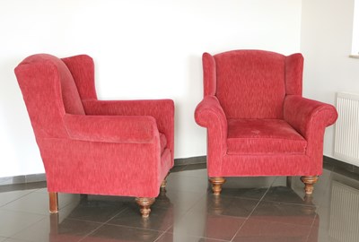 Lot 1 - A Pair of Red Upholstered Armchairs