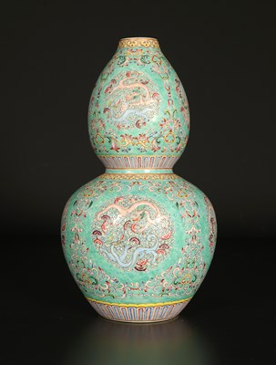 Lot 216 - A Famille Rose Double Gourd Dragon Vase