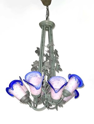 Lot 46 - A Tiffany Style "Heavenly Blue" Morning Glory Chandelier