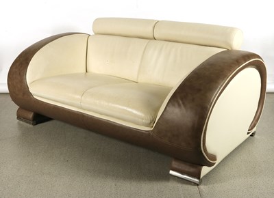 Lot 69 - Contemporary Brown and Cream Living Room Sofa Set