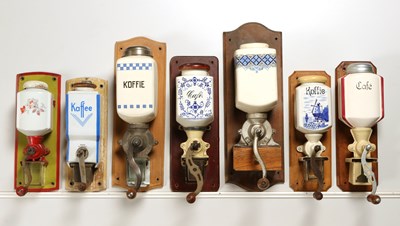 Lot 1 - Seven Wall Mounted Coffee Grinders