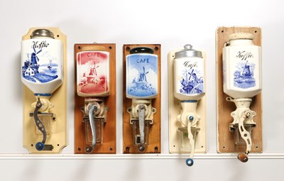Lot 18 - Five Wall Mounted Coffee Grinders