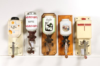 Lot 142 - Six Wall Mounted Coffee Grinders