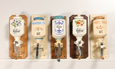 Lot 143 - Five Wall Mounted Coffee Grinders