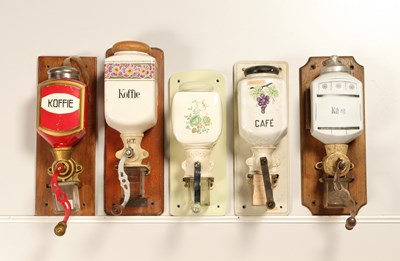 Lot 147 - Eight Wall Mounted Coffee Grinders