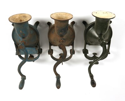 Lot 152 - Three Cast Iron Coffee Grinders, marked VRV, ca 1890