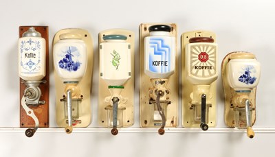 Lot 342 - Six Wall Mounted Coffee Grinders