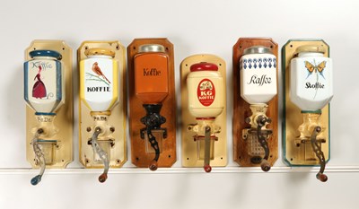 Lot 348 - Six Wall mounted Coffee grinders