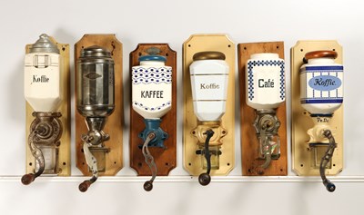 Lot 353 - Six Wall Mounted Coffee Grinders