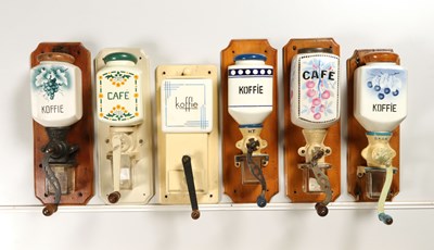 Lot 354 - Six Wall Mounted Coffee Grinders