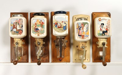 Lot 364 - Five Wall Mounted Coffee Grinders