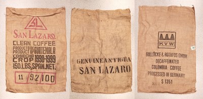 Lot 516 - Three Large Burlap Coffee Bags, Jute Bag